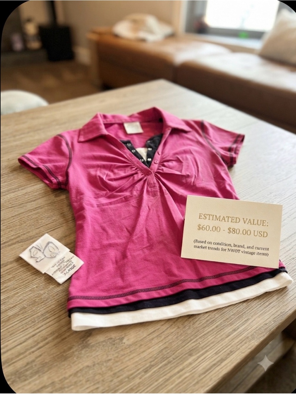 NWOT Vintage Fuchsia Short Sleeve V-Neck Layered Hem Top -XL
